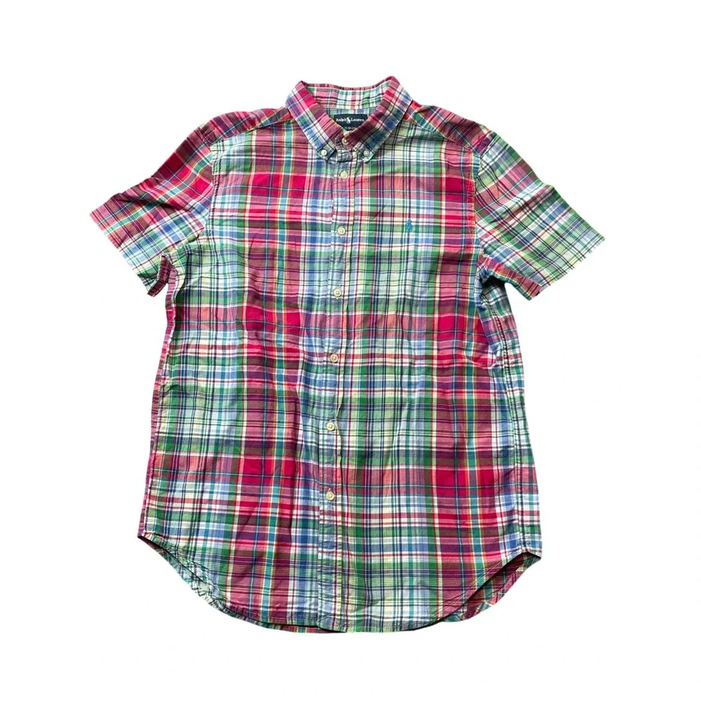 Ralph Lauren Boys‎ XL (18-20) Plaid Button Up Short Sleeve 100% Cotton